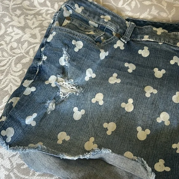 Disney Denim Shorts with White Mickey Mouse Pattern - Picture 2 of 8